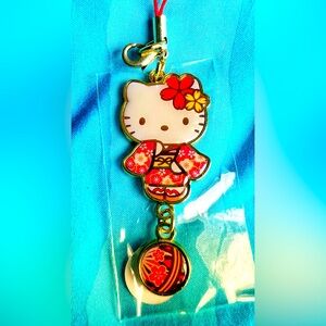 Rare New Hello Kitty Sanrio Netsuke Charm Strap Kimono Flower